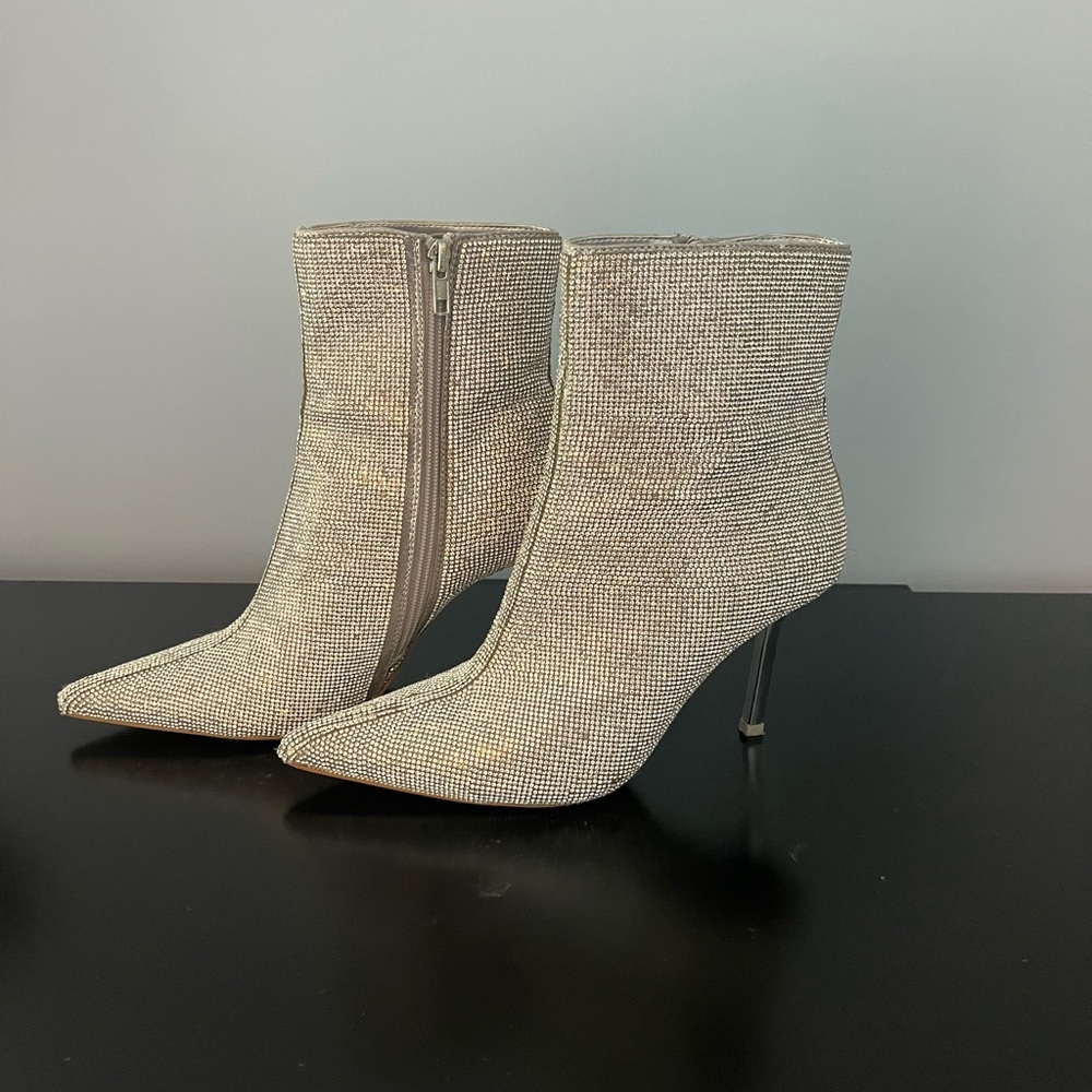 Steve Madden Silver Rhinestone Heeled Booties